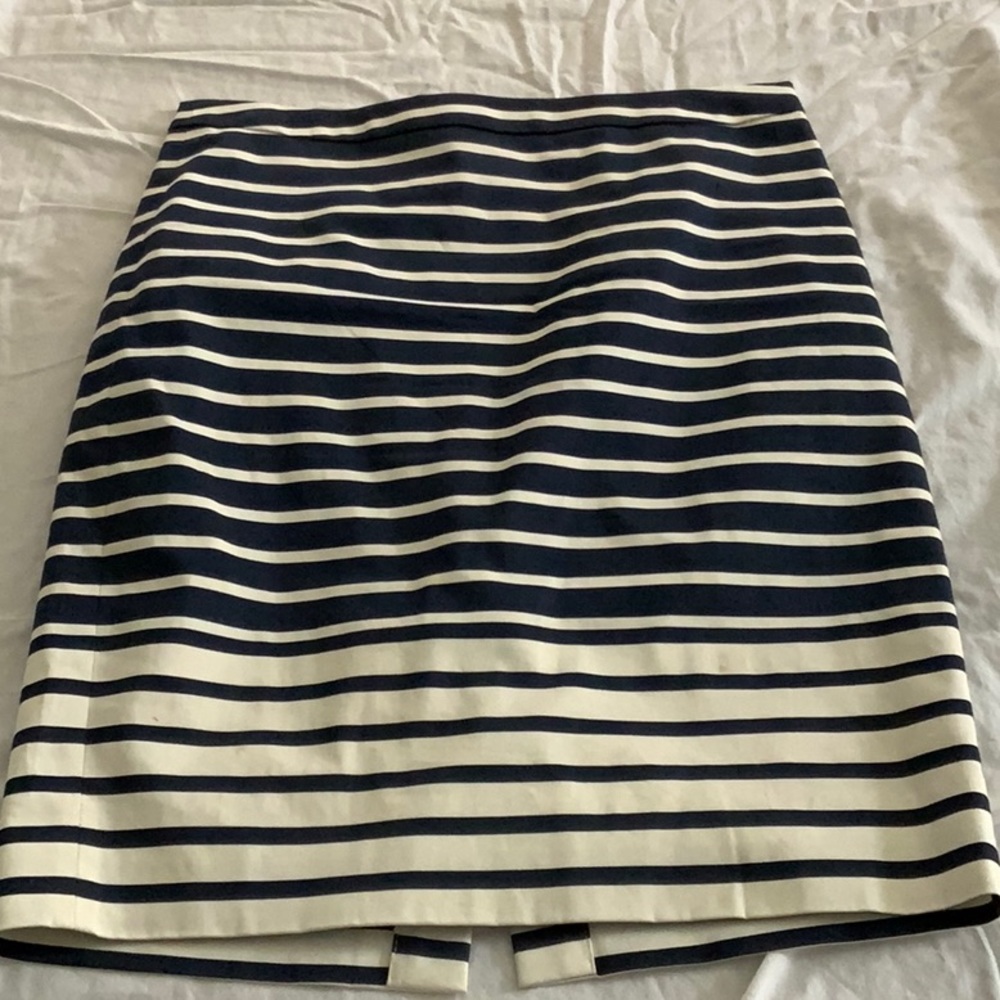 Navy and white stripe midi skirt